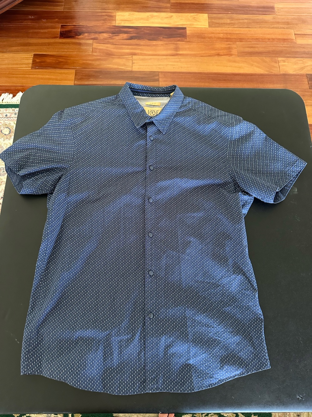 Joseph Abboud Short-Sleeve button down Navy Dot Shirt Slim Fit Large
